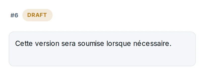 Segment 6 en brouillon : « Cette version sera soumise lorsque nécessaire. »